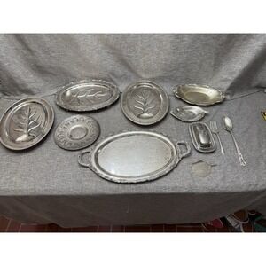 Large Lot Of Silver Plated Kitchen Party Items Trays Silverware Server